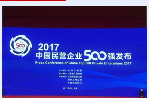 2017年中国民营企业500强 , 新潮集团列294位 !